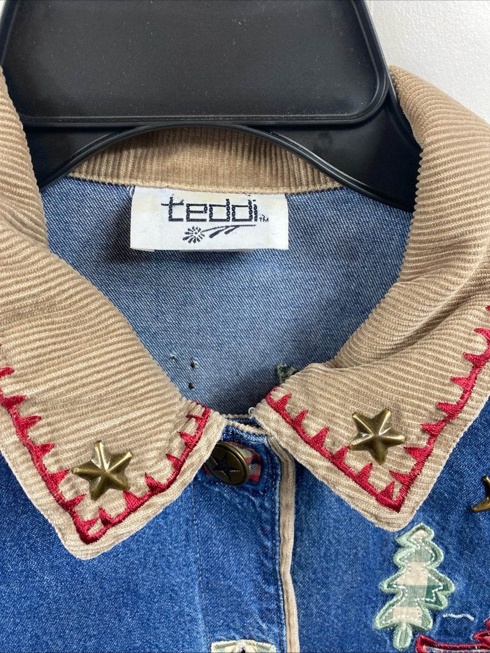 Vintage Denim Embroidered Jacket Camping Button Blue Cottagecore Gorpcore Large - Picture 5 of 10